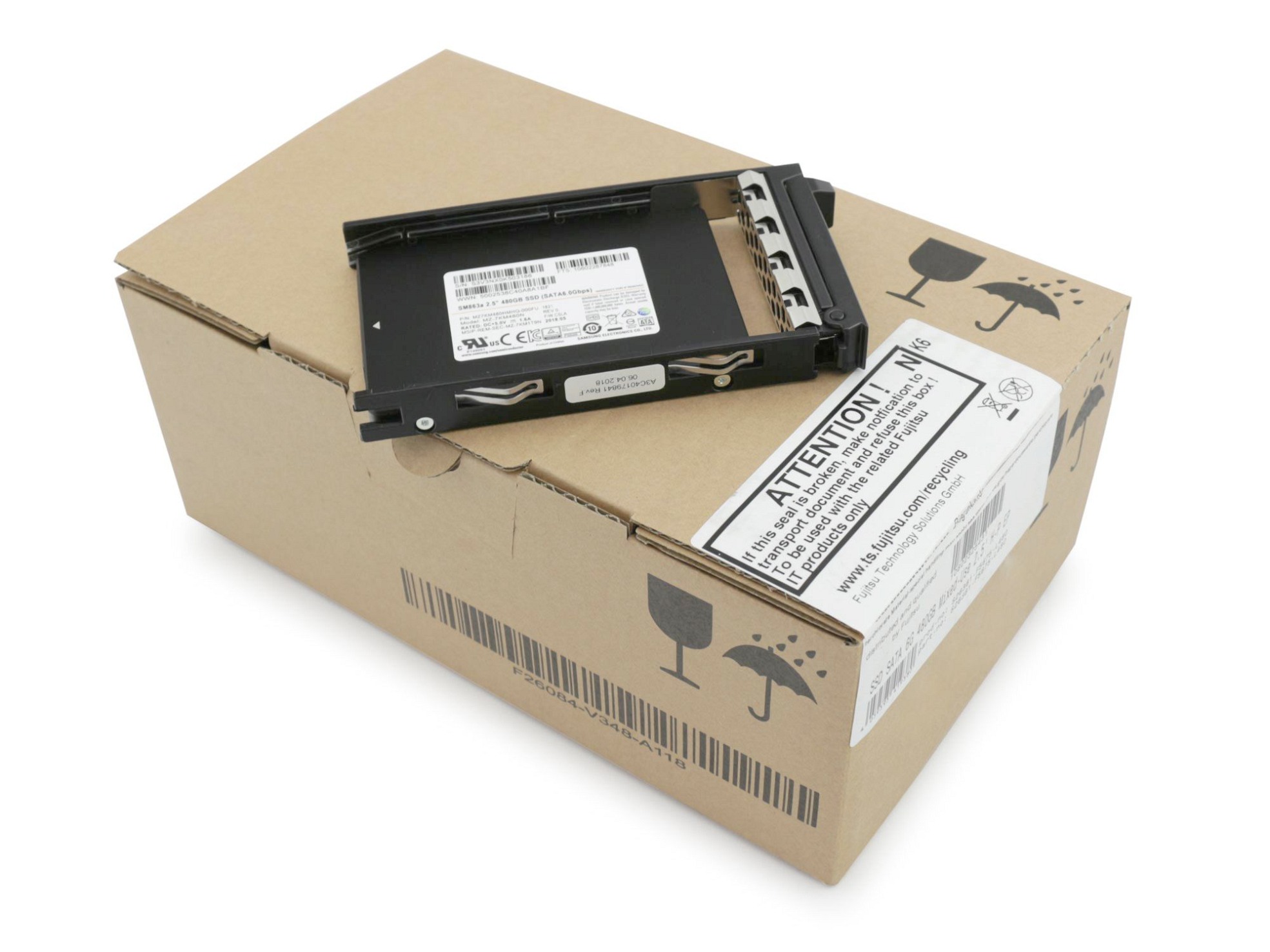 Server Festplatte SSD 480GB (2,5 Zoll / 6,4 cm) S-ATA III (6,0 Gb/s) Mixed-use inkl. Hot-Plug für Fujitsu Primergy RX2530 M4