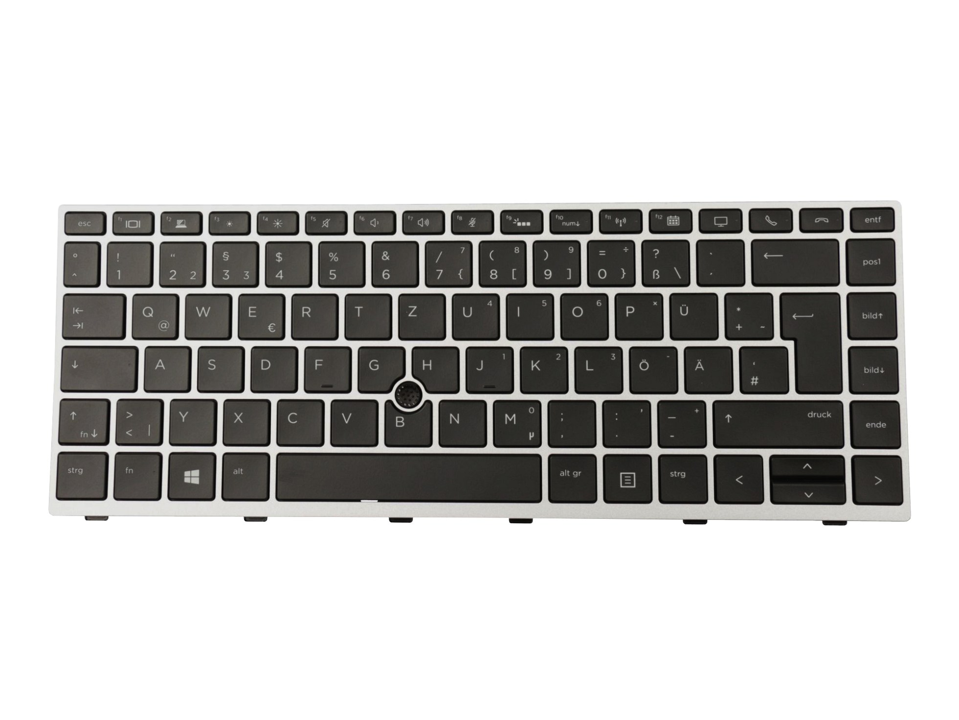 HP SN9172BL2 Tastatur DE (deutsch) schwarz/silber mit Backlight und Mouse-Stick (SureView)