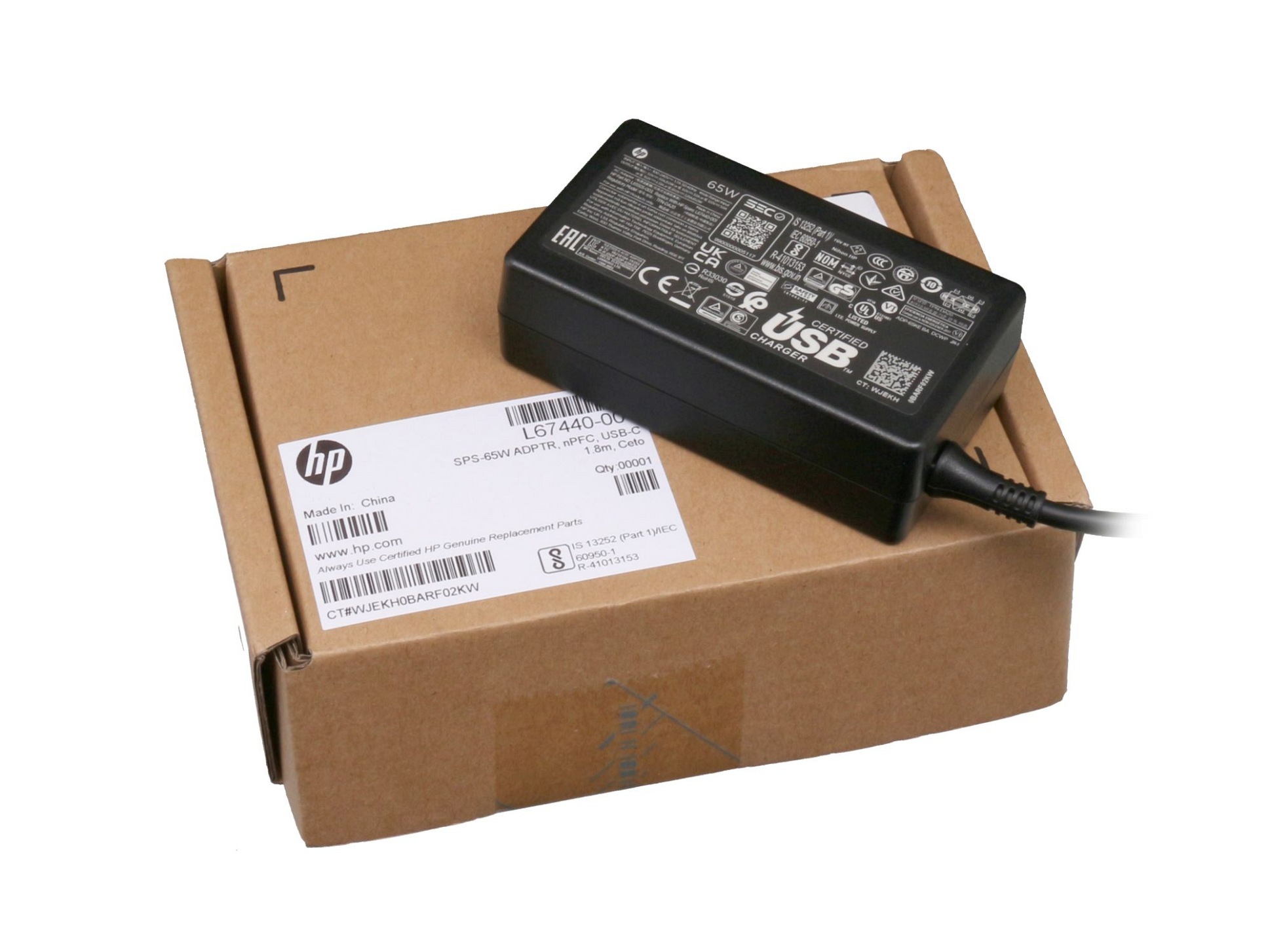 USB-C Netzteil 65,0 Watt normale Bauform für HP Pro Tablet x2 612 G2
