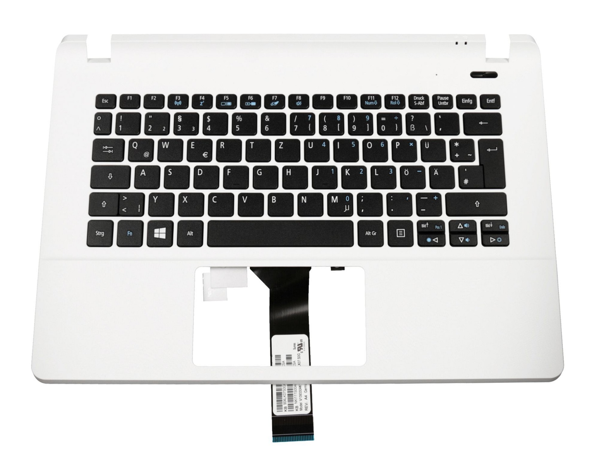 Acer 90.4LK07.S0G Tastatur inkl. Topcase DE (deutsch) schwarz/weiß