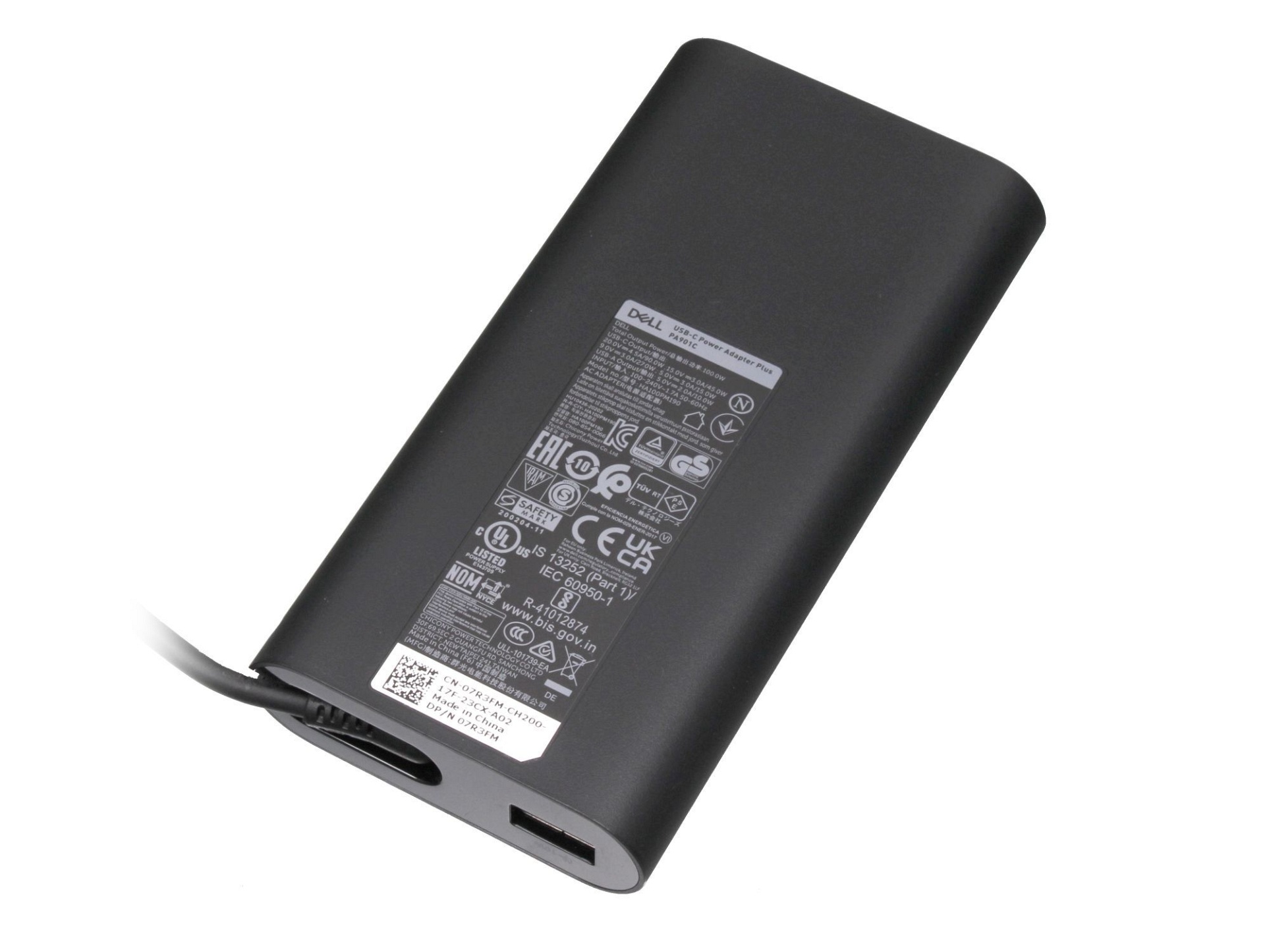 USB-C Netzteil 90 Watt abgerundete Bauform (+USB-A Port 10W) für Dell Venue 8 Pro