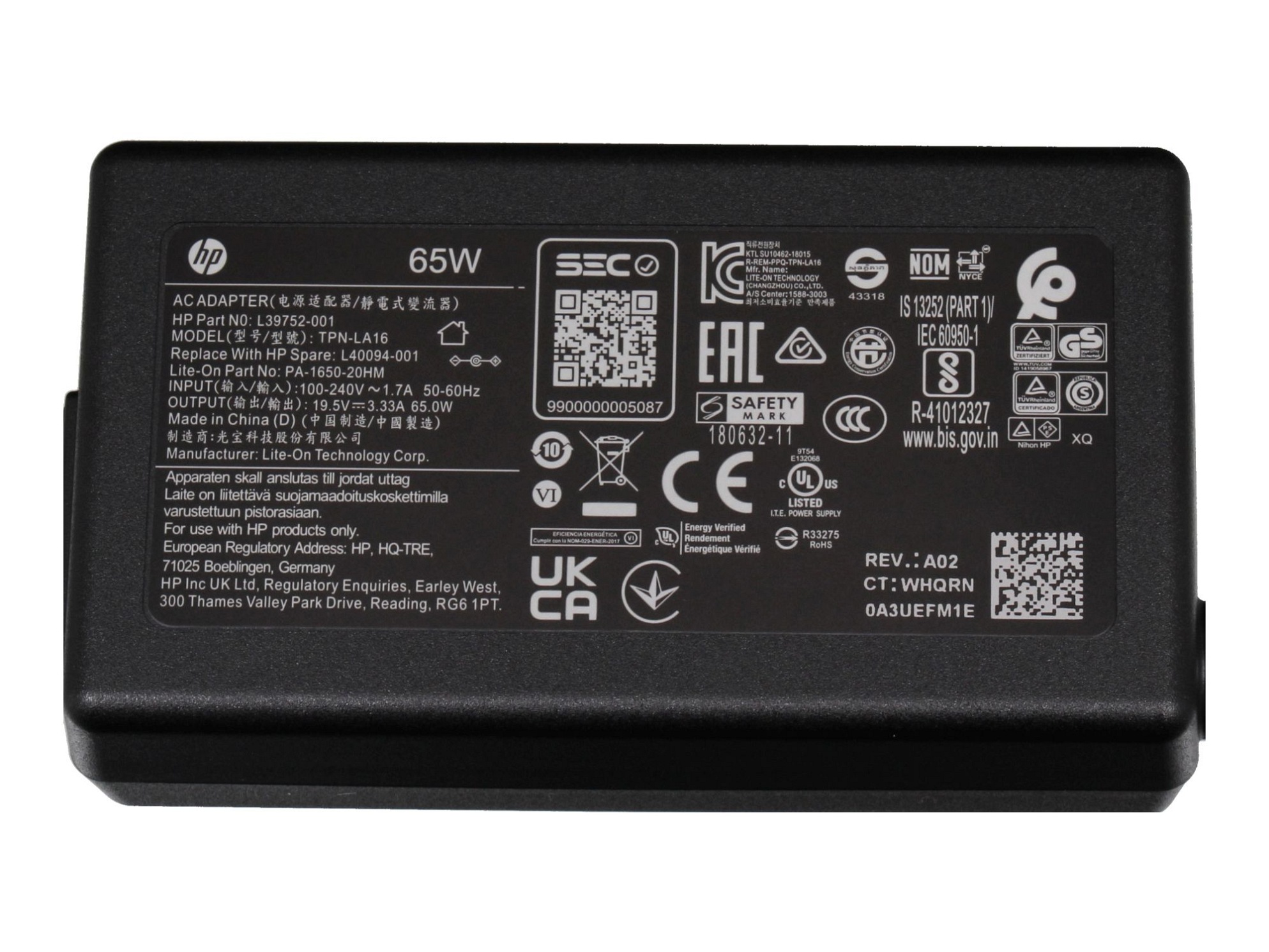 HP EliteBook 2540p Original Netzteil 65,0 Watt normale Bauform 19,5V