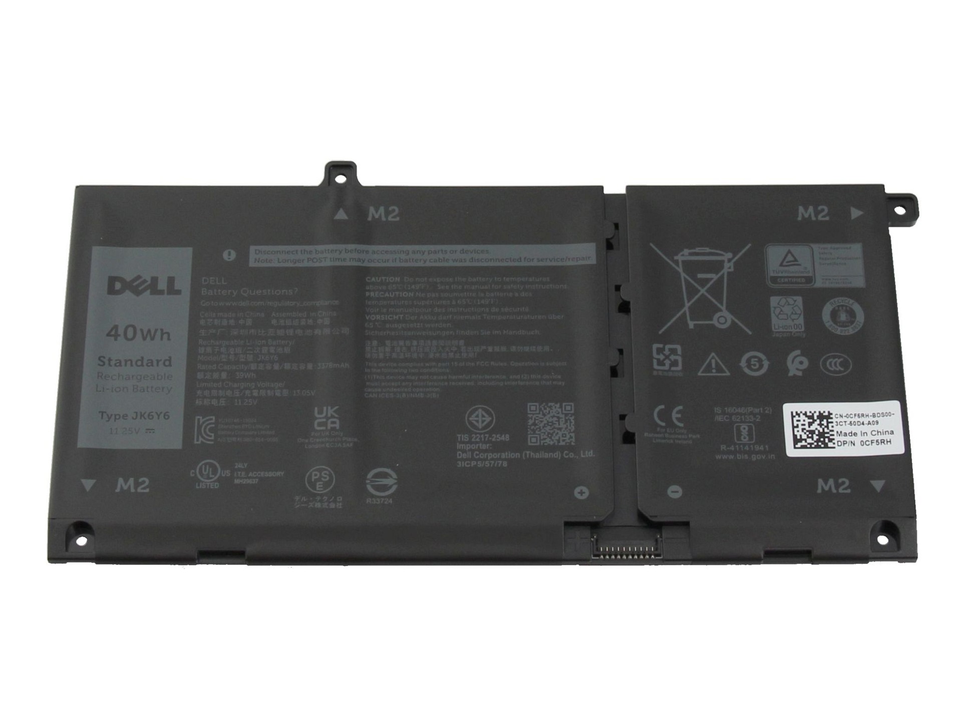 Dell JK6Y6 original Batterie 40Wh (11,25 V 3 cellules)