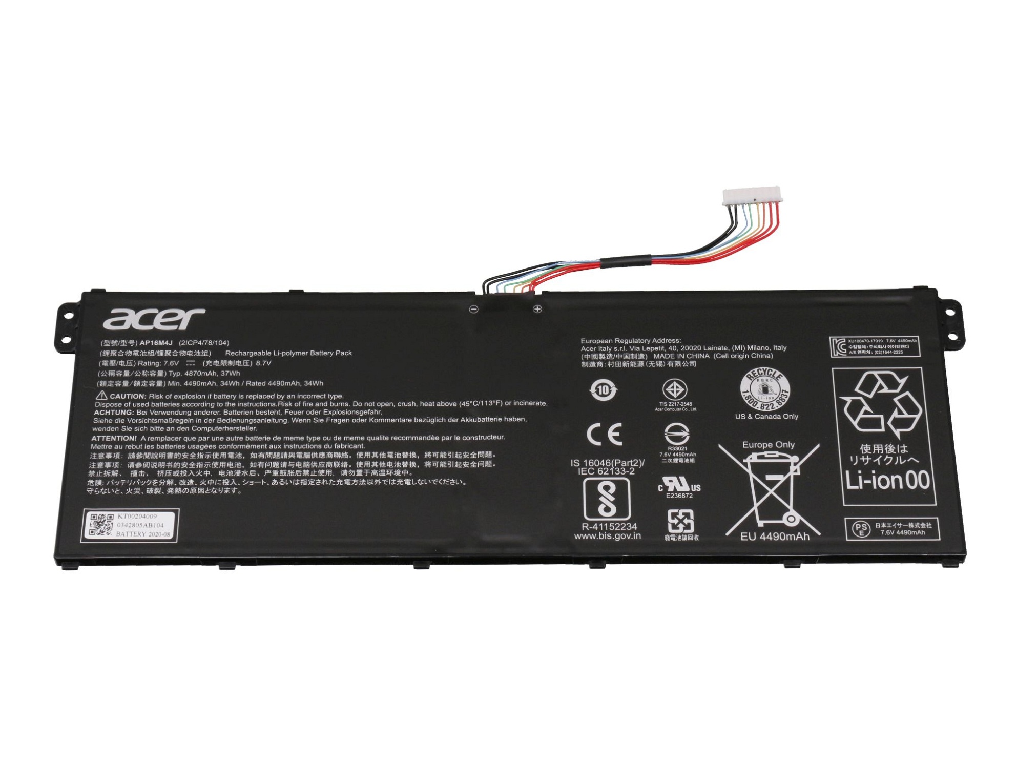 Acer Aspire 3 (A315-54K) original Batterie 37Wh 7.6V (AP16M4J)