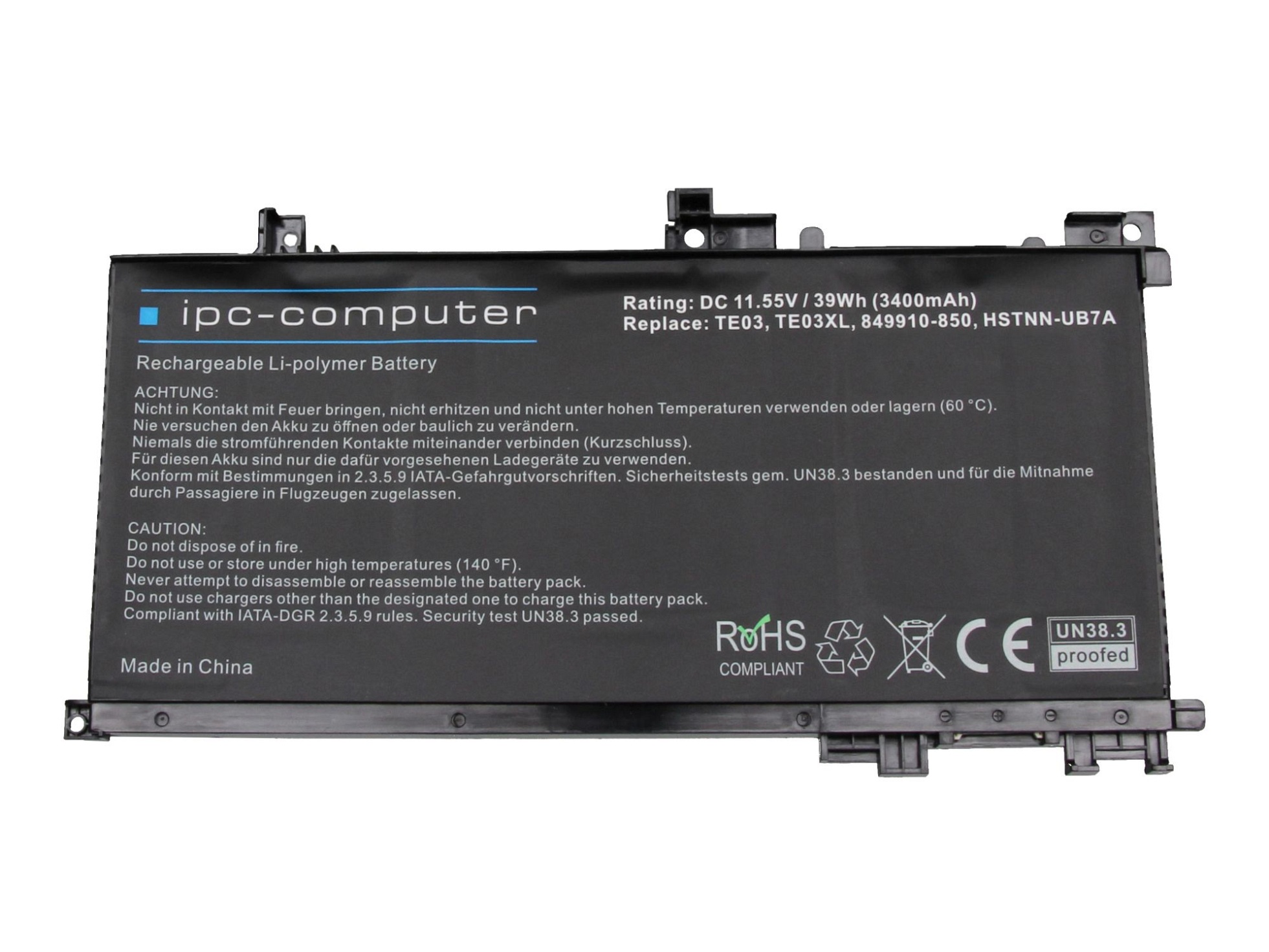 IPC-Computer Batterie 39Wh Nouveau 11.55V compatible pour HP Pavilion 15-bc400