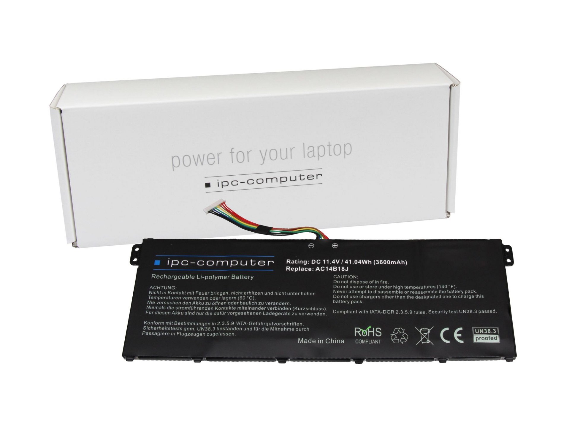 IPC-Computer Akku 41,04Wh 11,4V (Typ AC14B18J) kompatibel für Acer Aspire 3 (A315-23)