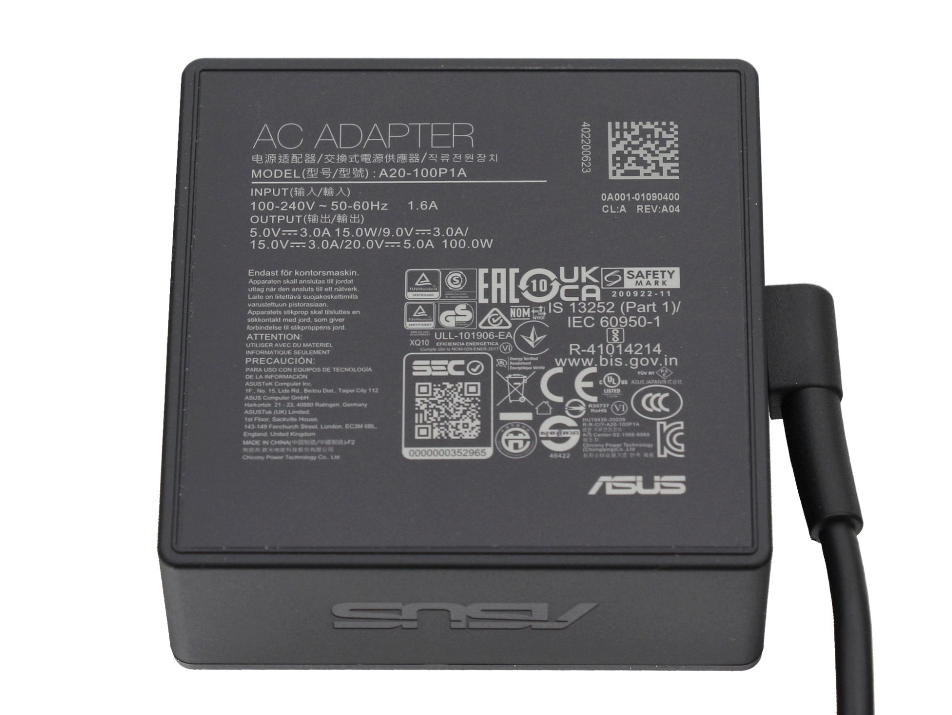 Asus USB-C Netzteil 100,0 Watt für MSI Prestige 15 A10M/A10RC/A10SC (MS-16S3)