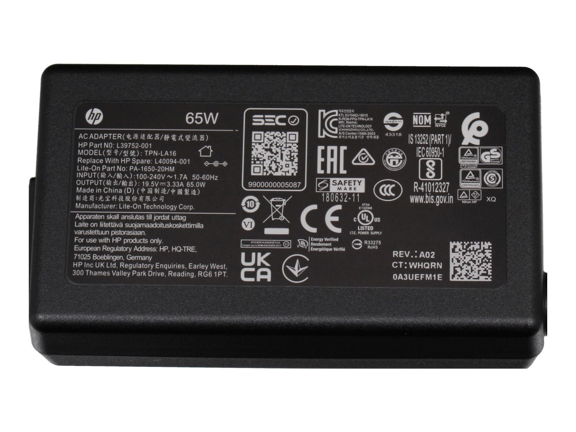 HP ProBook 6360b original chargeur 65 watts construction normale 19,5V