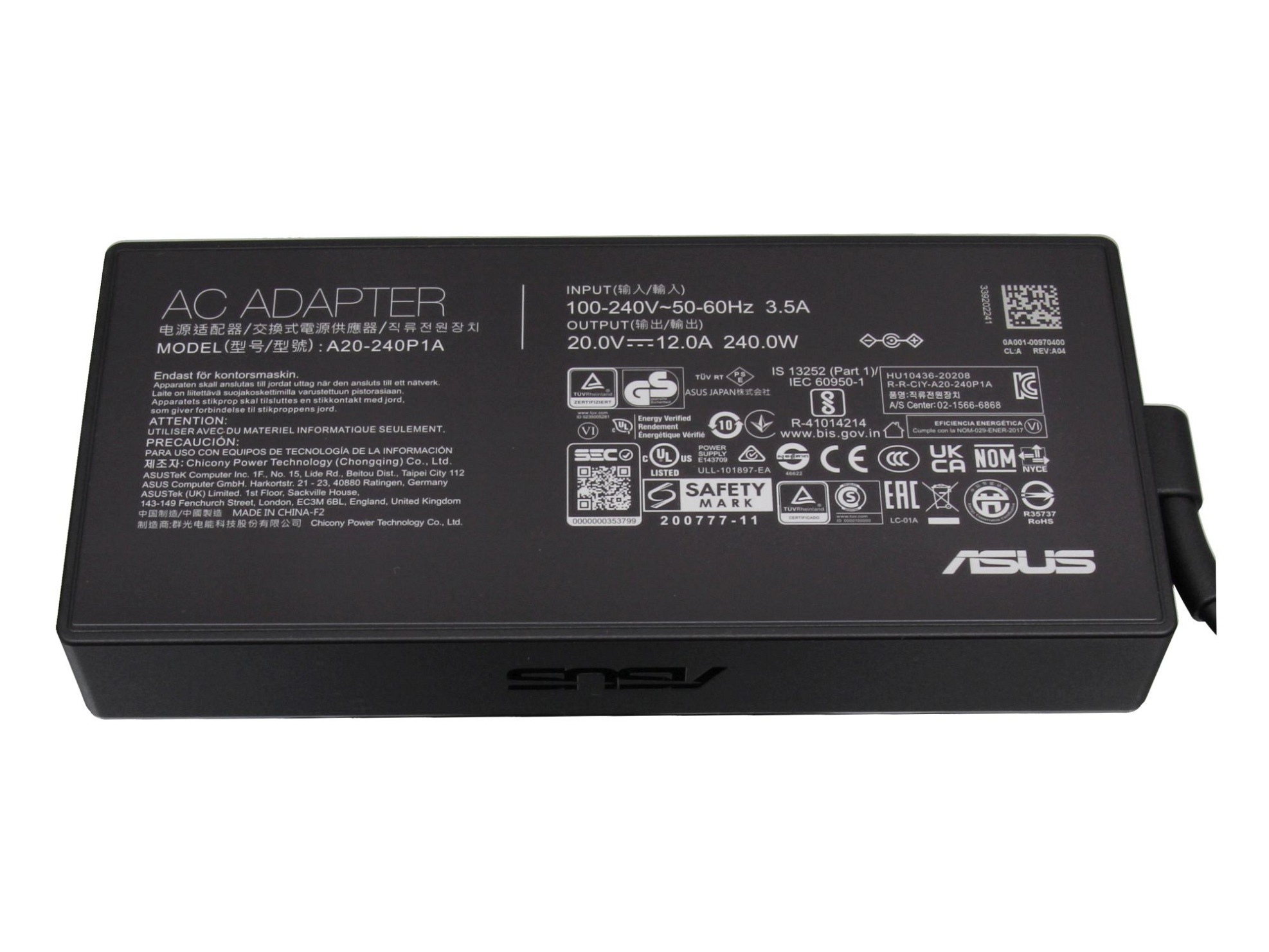 Asus ProArt StudioBook 16 OLED W7604J3D Original Netzteil 240,0 Watt kantige Bauform