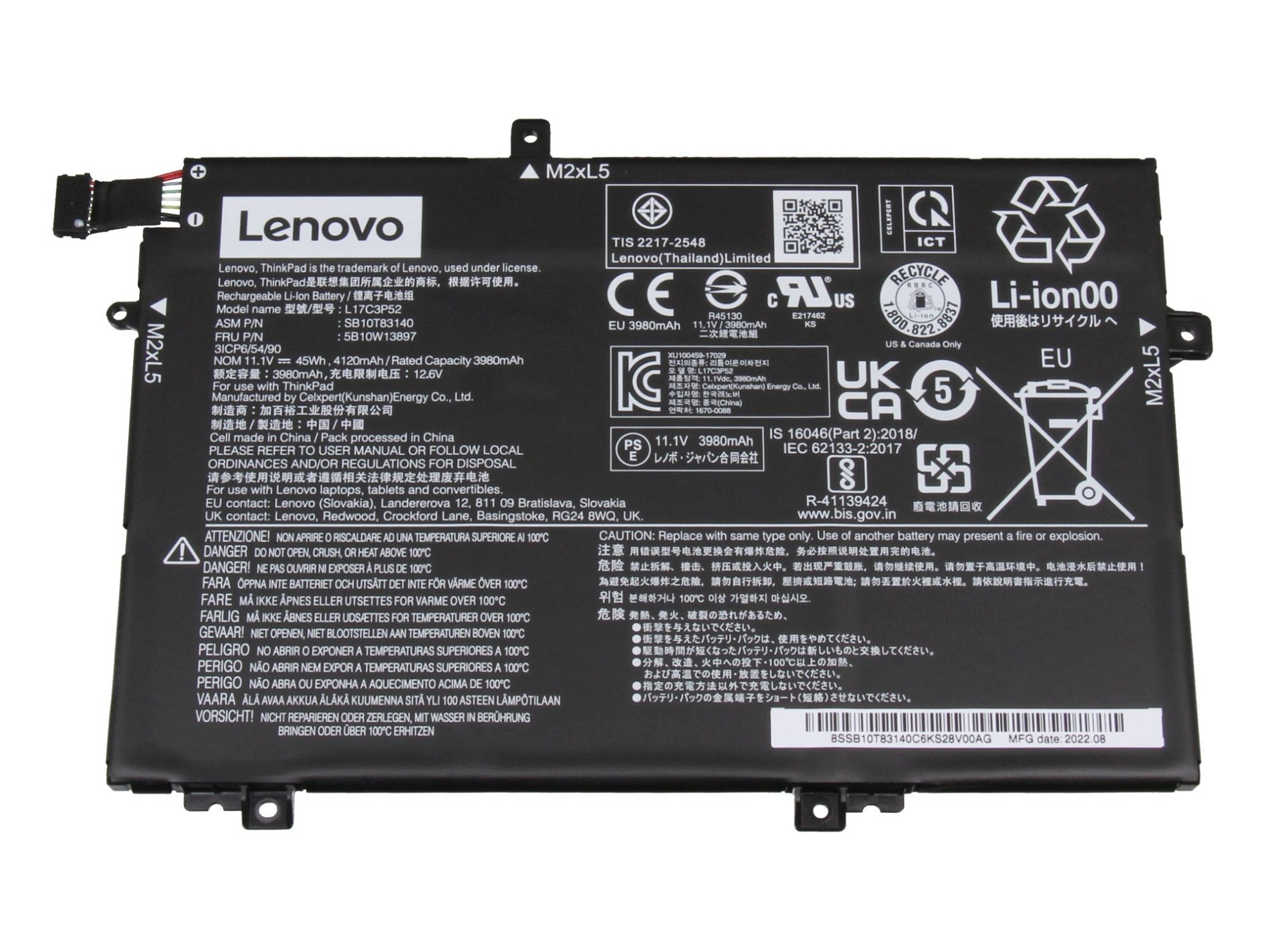 Lenovo ThinkPad L15 Gen 2 (20X3/20X4) Original Akku 45Wh