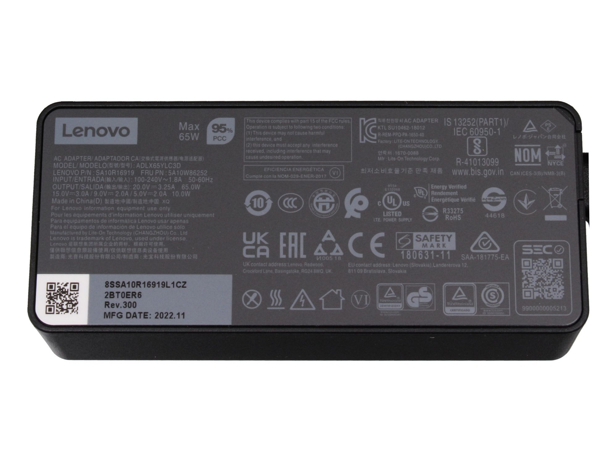 Lenovo ThinkPad X1 Tablet Gen 3 (20KJ/20KK) Original USB-C Netzteil 65,0 Watt normale Bauform