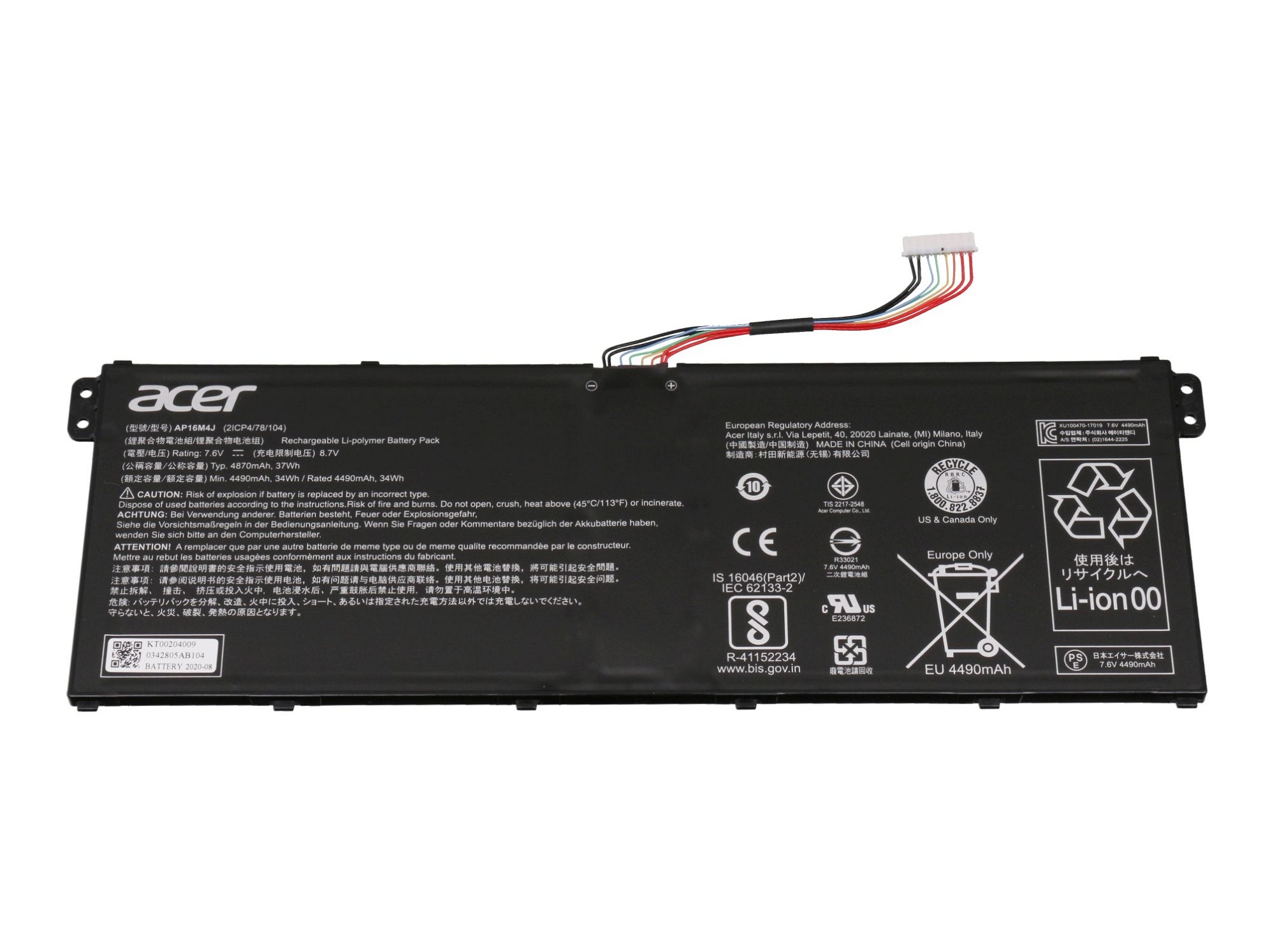 Acer Aspire 3 A315-23G original Batterie 37Wh 7.6V (AP16M4J)