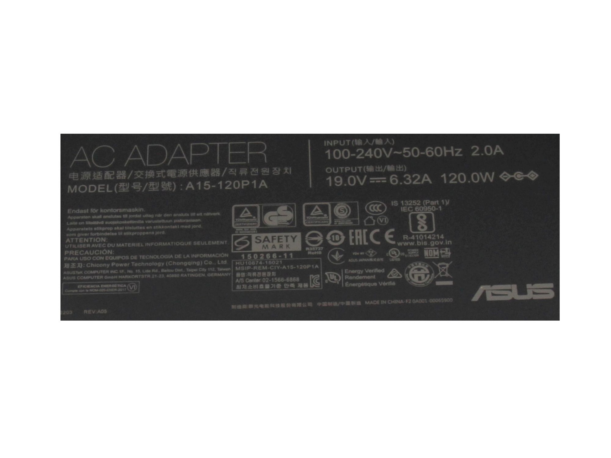 Asus ROG GR6 RR Original Netzteil 120,0 Watt abgerundete Bauform