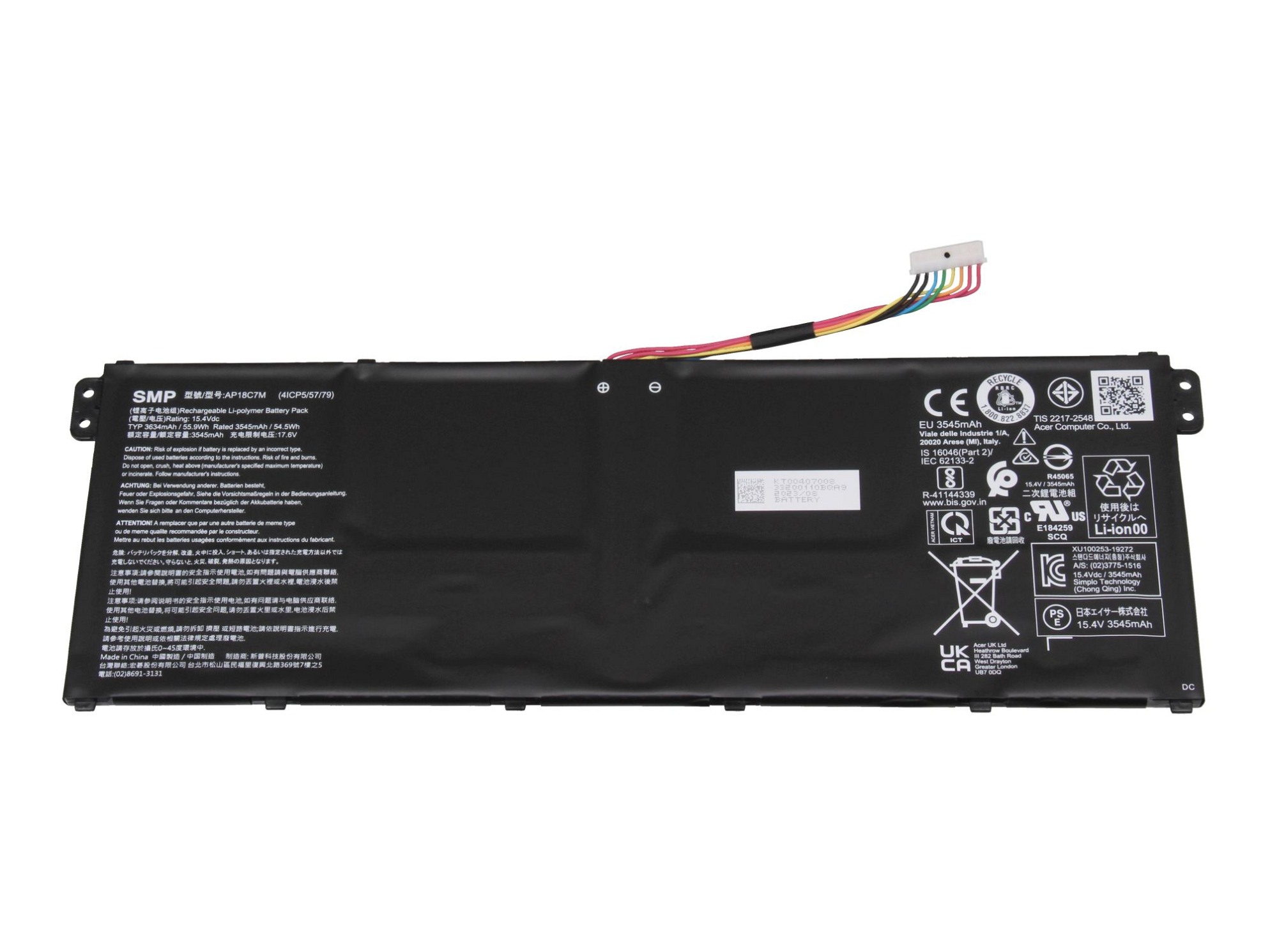 Acer Chromebook Spin 514 (CP514-1H) original Batterie 55,9Wh AP18C7M