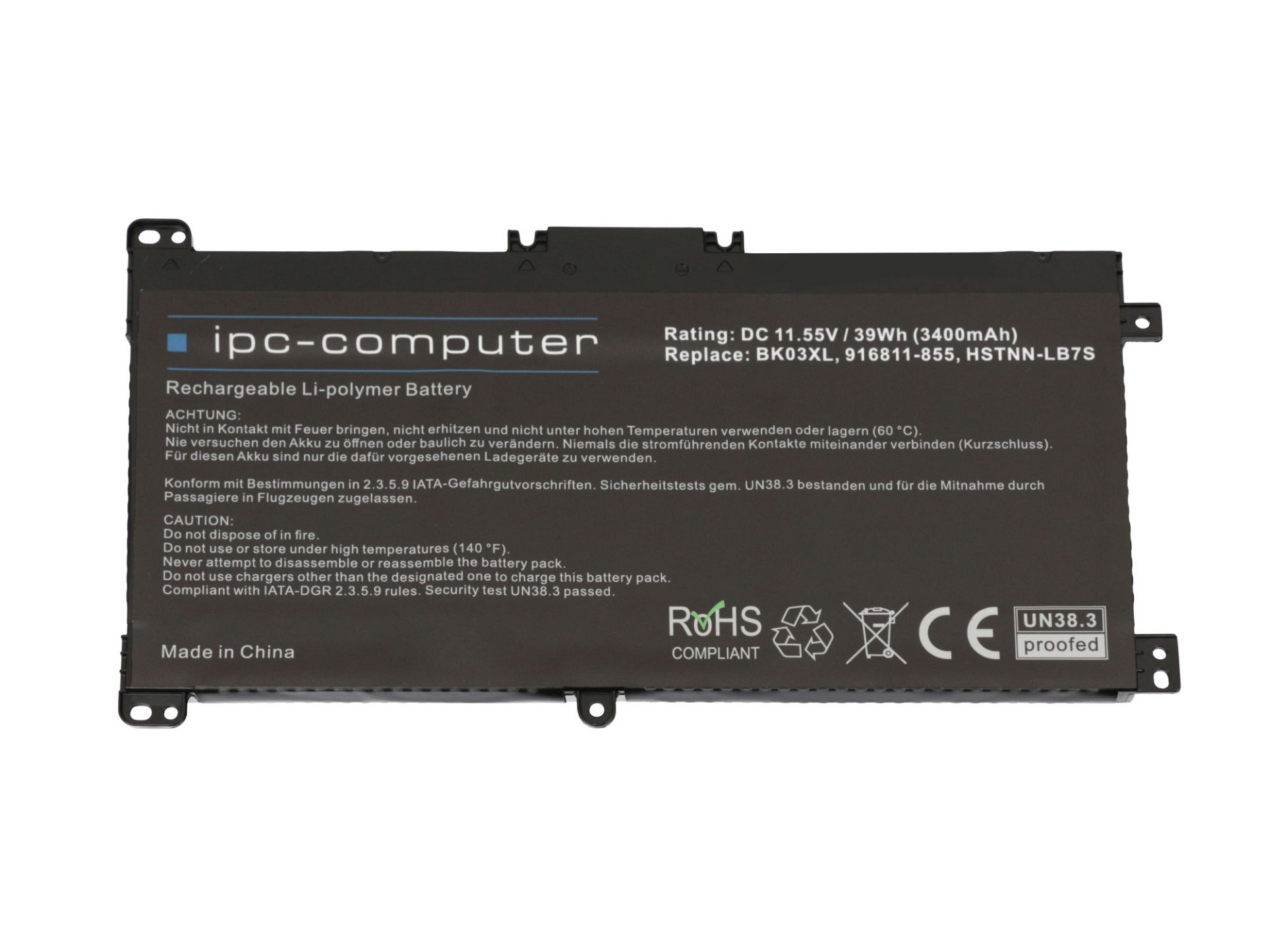IPC-Computer Akku kompatibel zu HP 916811-855 mit 39Wh